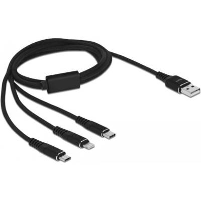 Кабел за зареждане Delock 3 в 1, USB - Lightning Micro USB- USB-C, 1м, Черен (DELOCK-87155)