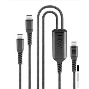 Cellularline Кабел USB-C към 2xUSB-C 5A 140W 150 см. черна оплетка