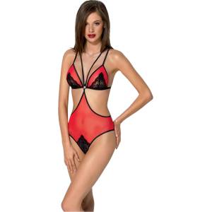 Passion Страстна Пеония - боди с изрязани части (червено) - l/xl