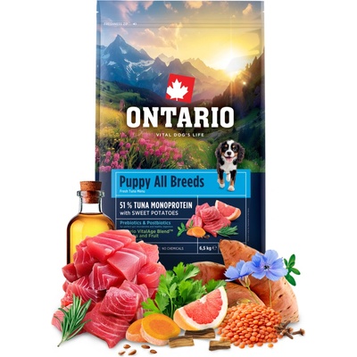 Ontario Puppy & Junior All Breeds Monoprotein Tuna & Sweet Potatoes 6,5 kg