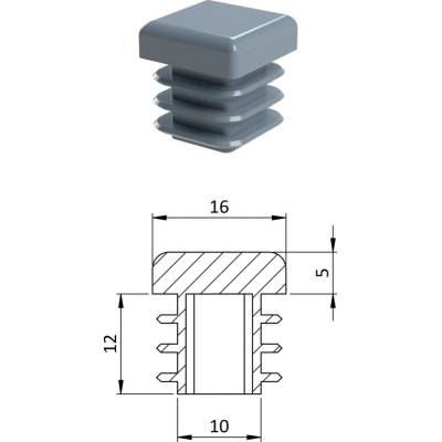 Krytka plastová 16 x 16 mm, sivá