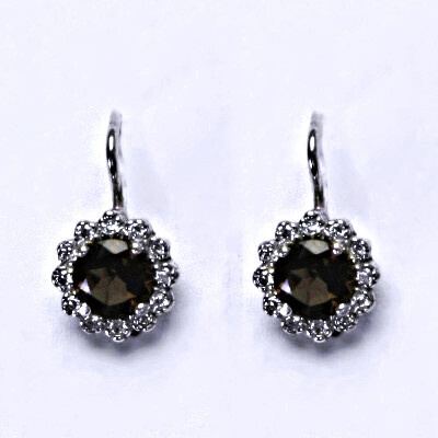 Čištín Zlaté náušnice,čiré zirkony a přírodní záhněda , bílé i žluté zlato - NK 1495