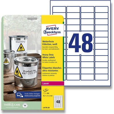 Avery Zweckform L4778-20 samolepicí bílé PET etikety 45,7 x 21,2 mm 960 etiket