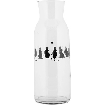 Clayre & Eef Skleněná karafa s kočkami a srdíčkem Dog&Cat - Ø 9*25 cm / 1000 ml - Clayre & Eef