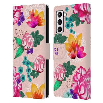 Pouzdro HEAD CASE na mobil Samsung Galaxy S21+ 5G / S21 PLUS 5G barevné kreslené květiny růžová (Flipové pouzdro, obal pro mobil Samsung Galaxy S21+ 5G / S21 PLUS 5G barevné kreslené květiny růžová)