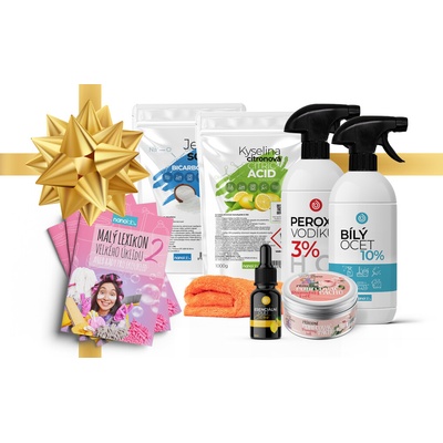 Nanolab sada pro ekologický úklid 1 kg kyseliny citronové + 1 kg jedlé sody + 500 ml 3% peroxidu vodíku ve spreji + 500 ml 10% bílého octa ve spreji + 1 ks 10 ml LeFleur 100% přírodní es
