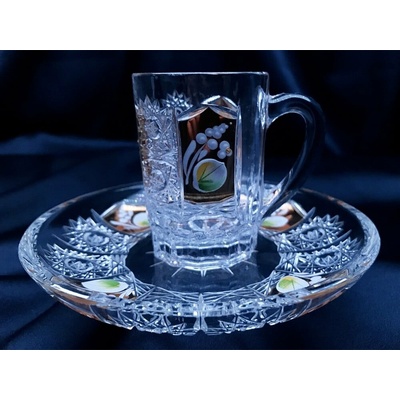 Krištálové brúsené šálky ručná maľba set 6 x 75 ml