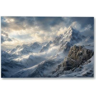 Plakát – Zasněžené horské vrcholy v oblacích 135 × 90 cm Bez rámu Ne Bez rámu
