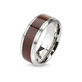 Šperky4U Ocelový prsten dekor dřevo OPR1499