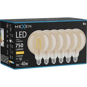 Mexen Vintis 6x Филамент LED крушка E27, G125, 8W, Топла - 2700K, 750 lm, кехлибар (L158-E27-0827-50x06)
