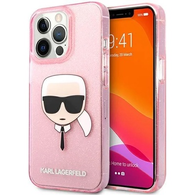 KARL LAGERFELD Калъф Karl Lagerfeld KLHCP13XKHTUGLP Glitter Karl`s Head, за iPhone 13 Pro Max, розов (KF000746)