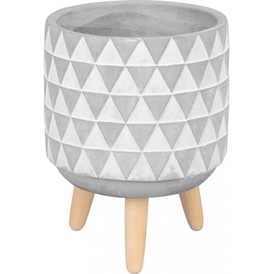 Dekorácia MagicHome, Kvetináč s mozaikou, cement, s nožkami, 13x13x12 cm Farba: sivý/biely