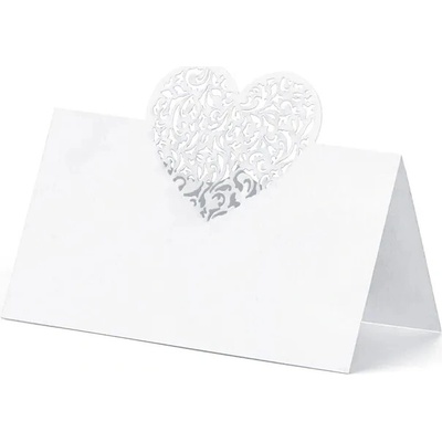 Menovky na stôl stavebný 10ks 9 x 6.5cm biele srdce - PartyDeco