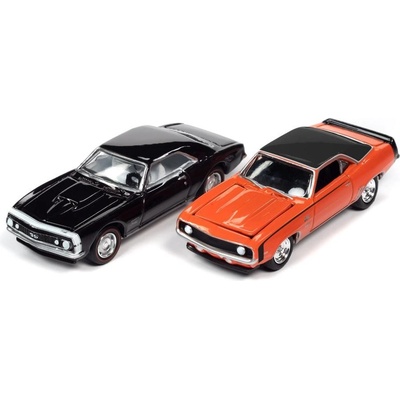 Johnny Lightning Chevrolet Camaro SS černá 1967 + Chevrolet Camaro SS oranžová 1969 1:64