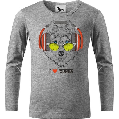 DOBRÝ TRIKO Dětské bavlněné triko I love music Tmavě šedý melír