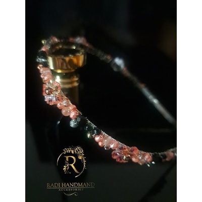 Radi handmade Диадема с черешов кварц, черни и коралови кристали (966)