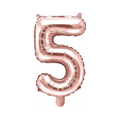 PartyDeco Балон от фолио Mini - число 5 розово златен 35 см