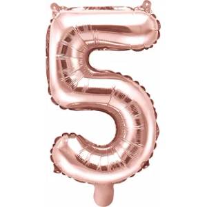 PartyDeco Балон от фолио Mini - число 5 розово златен 35 см