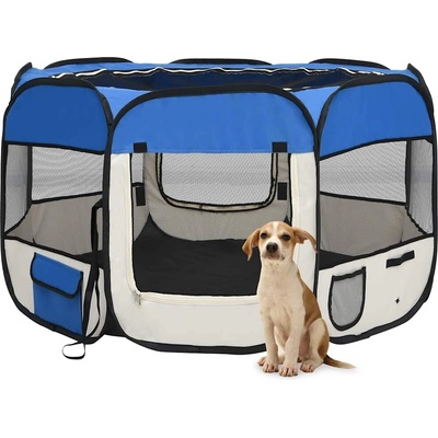 vidaXL Skládací ohrádka pro psy s taškou modrá 110 x 110 x 58 cm 9799.171014
