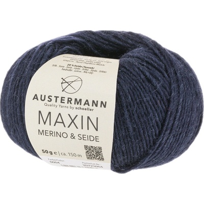 Austermann MAXIN Merino & Seide - 80% merino vlna, 20% hedvábí - Ručně pletací příze Barva: 004 - NAVY