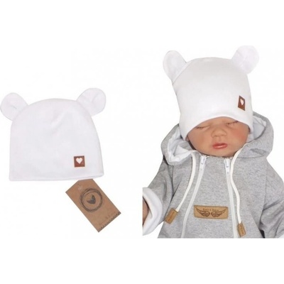 Dvojvrstvová bavlnená čiapočka Love Teddy biela