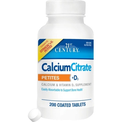 21st Century Calcium Citrate Petites + D3, 200 таблетки, 21st Century (9110)