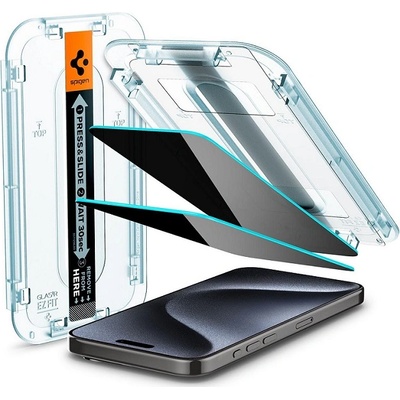 Spigen Стъклени протектори Spigen - tR EZ Fit Privacy, iPhone 15 Pro, 2 броя (AGL06894)
