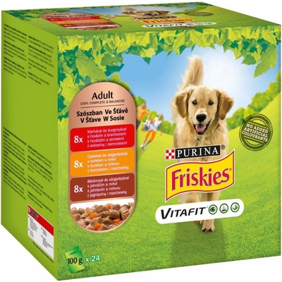 Friskies Adult hovädzina a zemiaky kura a mrkva jahňa a mrkva šťava 24 x 85 g