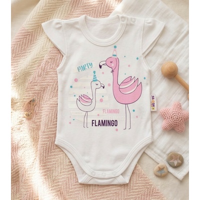Baby Nellys Body krátky rukáv FLAMINGO Biela