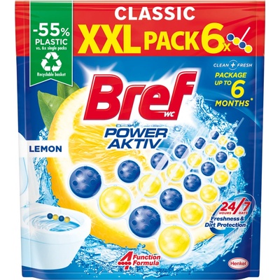 Bref Power Aktiv Lemon tuhý WC blok s vůní citronu, 6 x 50 g – Sleviste.cz