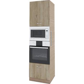 ИРИМ Колонен шкаф с четири врати за вградени фурна и микровълнова фурна Сити МДА-48 мока / дъб сонома арвен 60 см