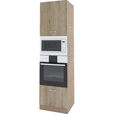 ИРИМ Колонен шкаф с четири врати за вградени фурна и микровълнова фурна Сити МДА-48 мока / дъб сонома арвен 60 см