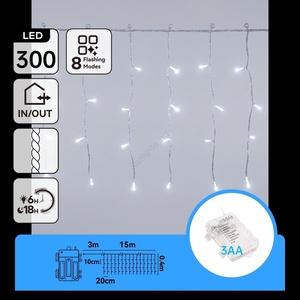 Aigostar -LED Външен коледен гирлянд 300xLED/8 функции 3xAA 18x0, 4m IP44 студено бяло (AI2468)