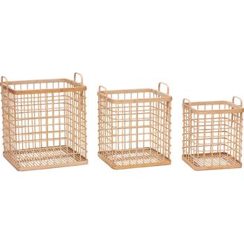 Hübsch Панер Hübsch квадратен бамбук с дръжки естествено дърво 3 бр (30407)