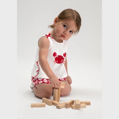 Mayoral Комплект бял потник раче и червени къси панталони с морски детайли за бебе момиче Mayoral