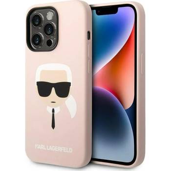 KARL LAGERFELD Кейс Karl Lagerfeld KLHMP14LSLKHLP за iPhone 14 Pro 6.1"", твърд, светлорозов / светлорозов Silicone Karl`s Head, съвместим с MagSafe (KXG0036916)