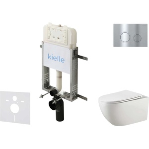 kielle Genesis New - Комплект структура за вграждане, тоалетна чиния Gaia, Rimless, SoftClose седалка и бутон Gemini New II, лъскав хром 30528SZ14 (30528SZ14)