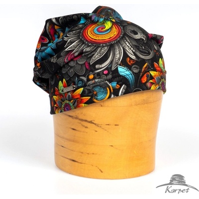 Dámská prodloužená čepice barevné květy na černém