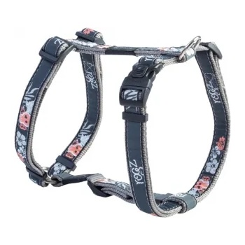 Rogz Fancy Dress Harness Large - Нагръдник за кучета, вратна обиколка от 29 до 64 см и гръдна от 45 до 75 см. черен с цветя