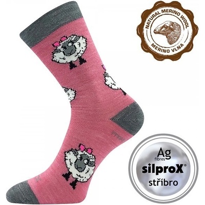 VoXX VLNĚNKA DĚTSKÁ teplé veselé merino ponožky 25-29 růžová
