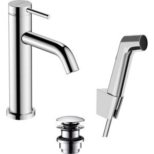 Hansgrohe Tecturis S - Смесител за мивка с Push-Open изпразнител и хигиенен душ, EcoSmart, хром 73211000 (73211000)