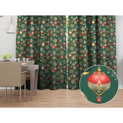 Biante Bavlnený záves Sandra SA-529 Vianočné banky na zelenom 150x140 cm