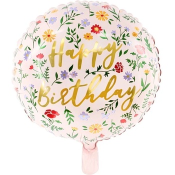 Party Deco Фолиев Балон "Happy Birthday", Бледо Розов