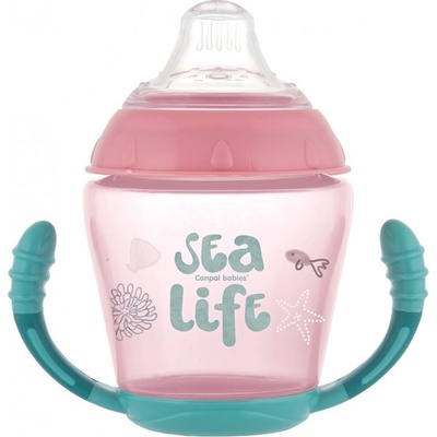 Canpol babies Nevylievací hrnček so silikónovým náustkom 230 ml sea life ružový