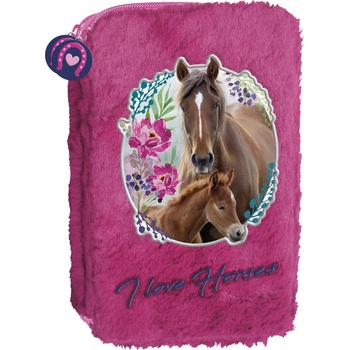 Image 1 of DERFORM Ученически несесер Derform Horses - с 2 ципа, плюшен (68975)