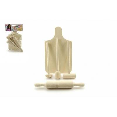 Teddies Kuchyňské nádobí prkénko, váleček, palička dřevo 23cm v sáčku