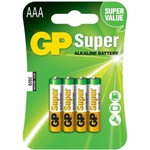 GP Batteries Алкална батерия gp super lr03 aaa, 4 бр. в опаковка - блистер, 1.5v, gp-ba-24a21 (gp-ba-24a21-sb4)