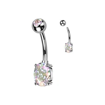 Šperky4U piercing do pupíku s oválným kamenem duhová TB005-AB