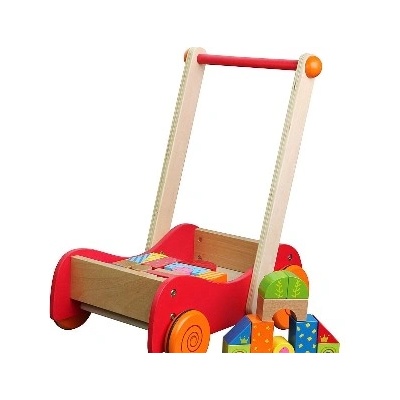 Lelin toys - Дървена количка за прохождане, с конструктор