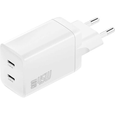 4smarts Захранване за ел. мрежа с 2xUSB-C PD изходи с технология за бързо зареждане (бял) (bulk) - 4smarts GaN 2C Wall Charger Dual USB-C 45W (540400)